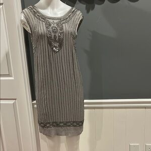 Banana Republic Elegant Beaded Gray Sleeveless Dress